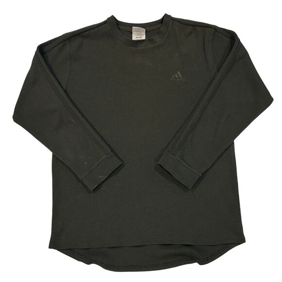 Vtg Adidas Shirt Mens Large Green Waffle Knit Thermal Shirt Y2K Grunge *FLAW* - Picture 1 of 11